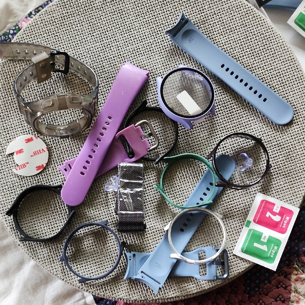 Assorted Silicone & Metal Watch Bands and Bezels - Purple, Blue, Green, Black